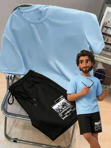 Velminro 男士字母印花休闲家居短裤 - 黑色 - 查看 6