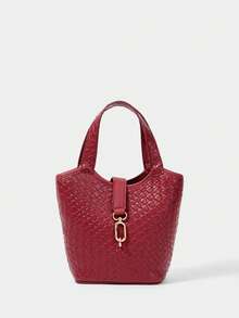 SHECARRY Women's Fashionable Versatile Commuter Metallic Handbag - Burgundy braid - View 1