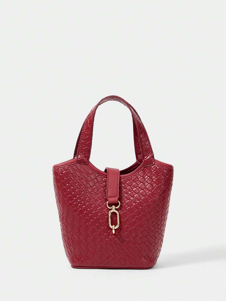 SHECARRY Women's Fashionable Versatile Commuter Metallic Handbag - Burgundy braid - View 1