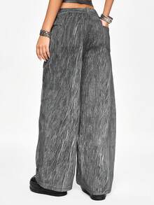 ROMWE Grunge Punk Quần jeans ống đứng nữ phong cách retro đường phố punk họa tiết cánh gai - màu đen - Xem 3