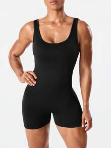 Dewbera Seamless Backless Jumpsuit - Black - View 7