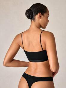 Women's Thin Strap Built-In Padded Bra Black, Lingerie - Black - View 2