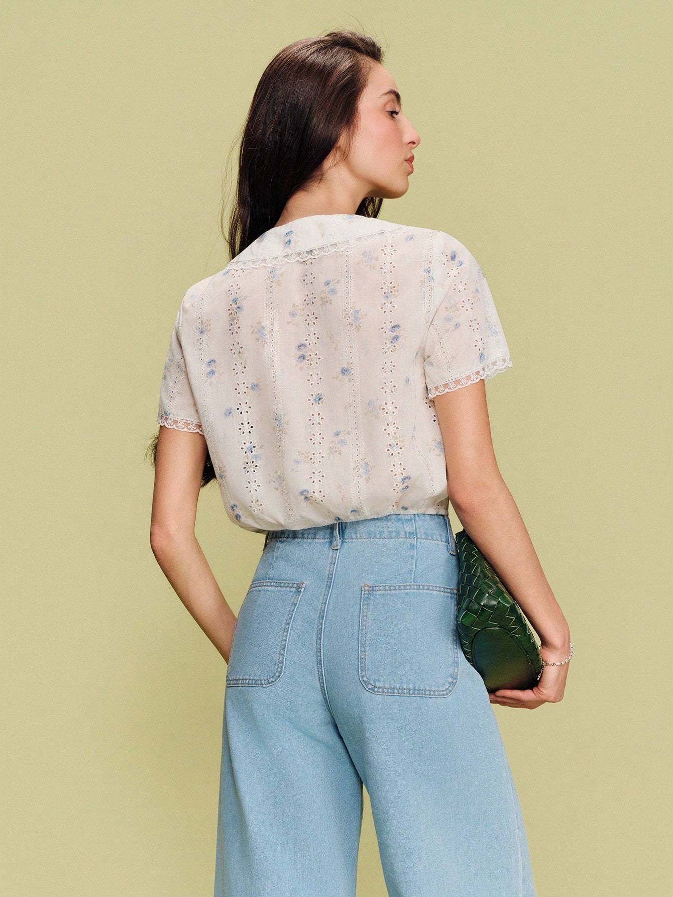 White Floral Embroidered Blouse With Peter Pan Collar Office Top Cute Top Vacation Top Spring Summer Holiday Top French Style Parisian Style