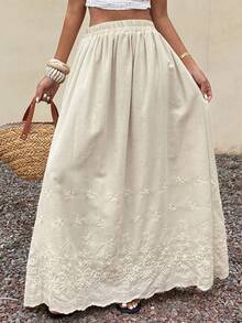 DAZY Women's Elastic Waist Embroidered Casual Skirt - Beige - View 5