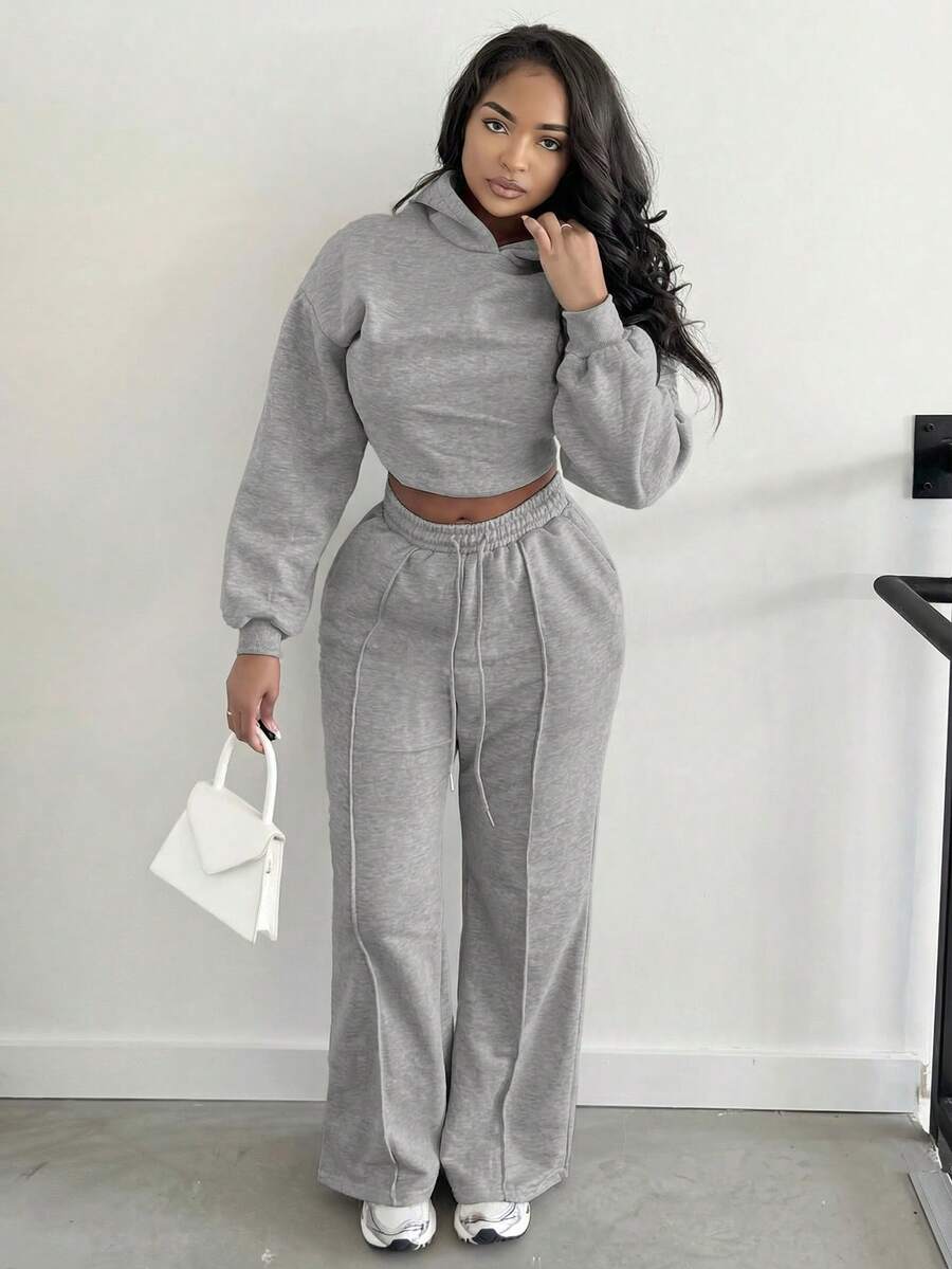 Alexandranx Women's Casual Solid Color Drawstring Waist Sweatpants - Light Grey - View 1