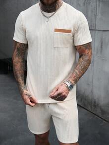 Manfinity CasualCool Ensemble de t-shirts texturés pour hommes avec design de poche, mode pour le port quotidien - Multicolore - Voir 6