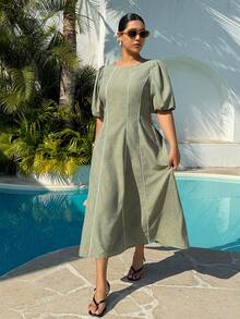 Dripcurv 大码女式夏季绿色长裙，夏季连衣裙，度假装，沙滩裙，乡村风连衣裙，绿色连衣裙，女士度假装。 - 薄荷綠 - 查看 5