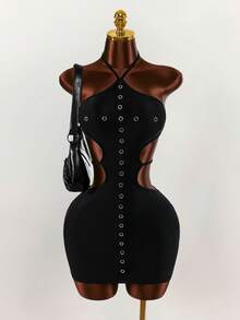 Amplova Women's Sexy Solid Color Backless Halter Mini Dress, Summer Y2k Summer Outfits For Women Spring Clothes Women Easter Dress Women Festival Outfits For Women Elegant Dresses For Party Beach Outfits For Women Wedding Guest Party Dress Elegant Dresses For Women  Casual Dresses For Women Beach Vacation Outfits For Women - Black - View 6