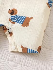 SHEIN 男婴腊肠犬印花无袖连体衣 - 卡其色 - 查看 7