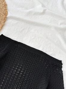 SHEIN Tween Girl Off Shoulder Knot Side Cover Up Dress Without Bikini Summer - Black - View 5