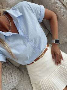 DAZY Casual Commuting Minimalist Blue Elegant Slimming Shirt For Women Summer - Blue - View 7