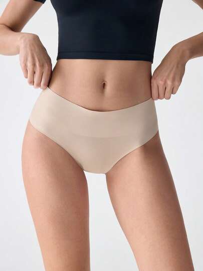 Loungeista Women's High Waisted Seamless Beige Shapewear Shorts Comfortable Semi-Sheer Plain Underwear