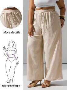 Hourglow Plus Size Casual Striped Drawstring Loose Pants Vacation Pants Woman Women Bottoms Summer Pants, For Hourglass Body Shape - Multicolor - View 1