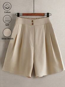 Linhara Short décontracté à taille élastique pour femmes grandes tailles, bas de loisirs d'extérieur - Nude - Voir 1