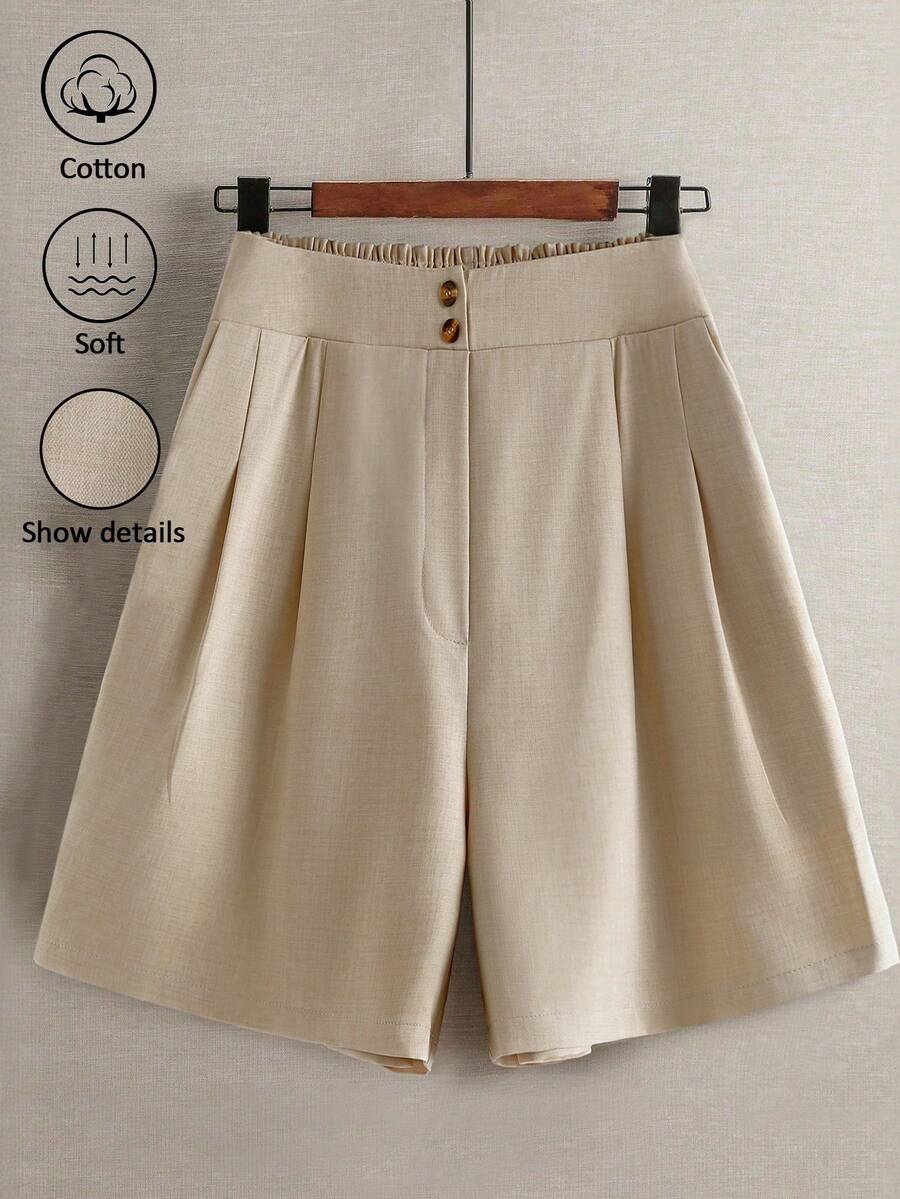 Linhara Short décontracté à taille élastique pour femmes grandes tailles, bas de loisirs d'extérieur - Nude - Voir 1