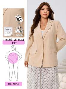 SHEIN EZwear Plus Size Versatile Loose Fit Cotton Blend Blazer,Beige Summer Smart Casual Formal Jacket For Weddings,Parties,Graduations,Streetwear,Apricot Color - Apricot - View 3