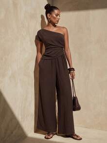 Zivah Bộ jumpsuit màu nâu cà phê, hàng mới về mùa Xuân/Hè 2026, thích hợp cho mùa cưới, lễ hội âm nhạc, lễ Phục Sinh, phong cách miền Tây, Boho, tiệc tùng lấy cảm hứng từ Nashville, đám cưới, buổi tối, hẹn hò, tụ họp, sinh nhật, sinh viên, đi làm, công sở thường ngày. Không tay, hở lưng gợi cảm, nhún eo, có túi thật, ống rộng thoải mái, chất liệu vải có họa tiết. - Cà phê nâu - Xem 4