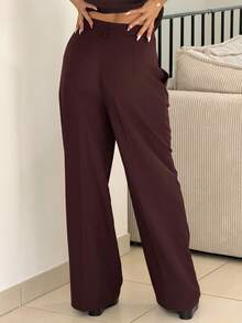 IamThia 女士优雅现代直筒高腰办公室西装裤 - 中紫紅色 - 查看 4