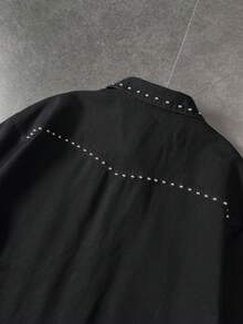 ROMWE MEN Men's Fashionable Front Button Denim Casual Shirt, Versatile Street Style Summer Top - Black - View 7