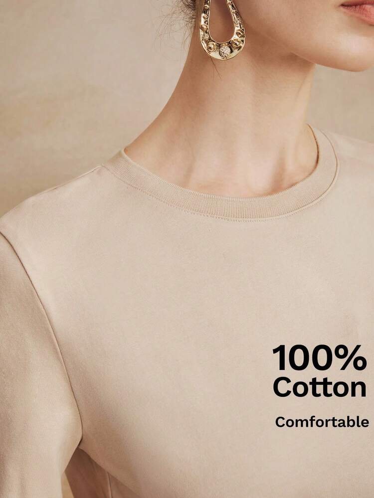 Anewsta Essential Anewsta Women's Casual All-Match Solid Color Short Sleeve T-Shirt, Minimalist Versatile Top