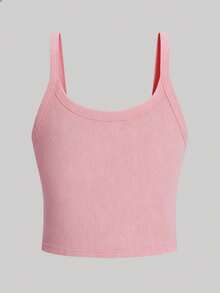 Franclia Women's Solid Color Ribbed Casual Versatile Camisole - Pink - View 2