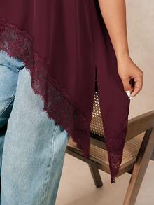Juhart Plus Size Women's Lace Patchwork Halter Neck - Burgundy - View 7