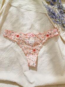 CottageSlumber 5pcs/Set Women Ditsy Floral Ruffle Trim Bow Decor Cute Thong Panties - Multicolor - View 4