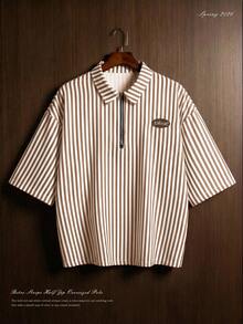 TOKVUE TOKUVE 男士休闲 Polo 衫，年轻时尚的拉链门襟 Polo 衫，简约休闲条纹面料，日常穿着，灵感源自 ，短袖翻领 T 恤/Polo 衫，适合音乐节、度假和日常穿搭，男士休闲衬衫，居家休闲，度假文化，可个性化定制，送给丈夫或男友的礼物 - 卡其色 - 查看 2