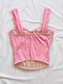 Soleia Áo không tay phối lưới thanh lịch dành cho nữ, thích hợp cho mùa hè. - Hồng - Xem 2