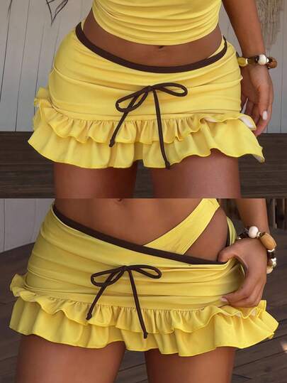 SHEIN Swim Chicsea 女士度假休闲撞色滚边系带泳裤