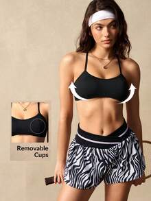 VARSIVA Women's Solid Color Backless Sexy Criss-Cross Tight Fit Sports Bra - Black - View 2