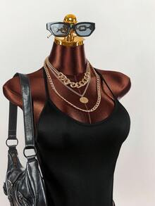 Amplova Bộ jumpsuit gợi cảm cổ chữ V xẻ sâu mới về dành cho nữ - màu đen - Xem 5