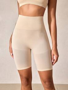 女士修身塑形短裤，收腹提臀，半透明 - 杏色 - 查看 3