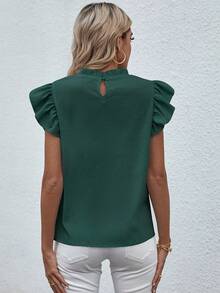 EMERY ROSE Blusa con cuello alto, volantes y volantes para ropa de Año Nuevo - Verde - Ver 2