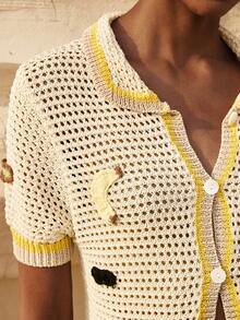 Maija Women's Fruit Motif Hollow Out Short Sleeve Knit Cardigan - Multicolor - View 5