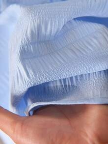 CosyJoli Plus Size Solid Color V-Neck Flare Sleeve Ruffle Bow Decor Blouse - Blue - View 6