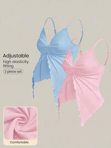 Modmama 2pcs/Set Maternity Solid Color Twist Front Camisole Top - Multicolor - View 1