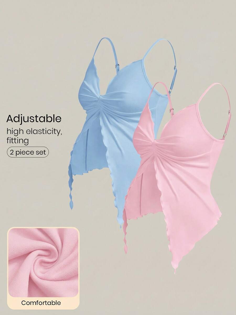 Modmama 2pcs/Set Maternity Solid Color Twist Front Camisole Top - Multicolor - View 1