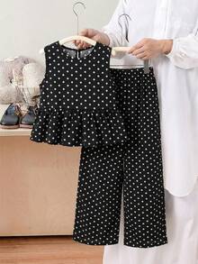 SHEIN 2件套少女碎花无袖上衣和宽松休闲裤套装 - 彩色 - 查看 3