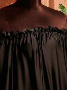 SHEIN CURVE+ Curve 尺码 US22 音乐节、海滨度假、波西米亚风女士露肩褶皱休闲度假派对长袖连衣裙 - 棕色 - 查看 5