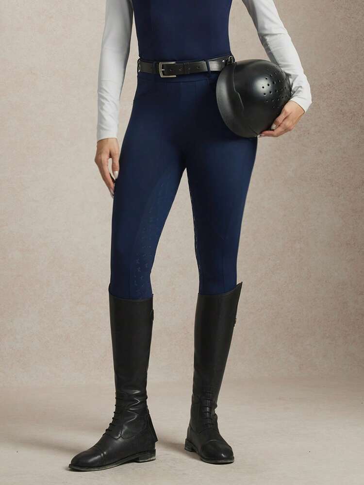 Activina 女士休闲运动 3D 硅胶印花高腰马术印花裤骑行裤女士健身裤女士紧身裤收腹蓝色 - 藍色 - 查看 2