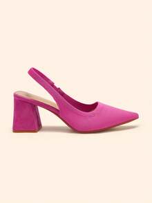 CUCCOO BASICS 女士时尚布艺后带粗跟尖头PU皮通勤一脚蹬鞋，适合约会、派对、度假等场合 - 玫紅1 - 查看 2