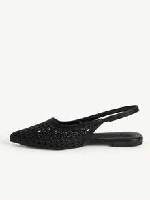 CUCCOO CHICEST Ladies Pointed Real Woven Splicing Daily Travel Casual Versatile Fashion Sandals Flat - Black - View 4