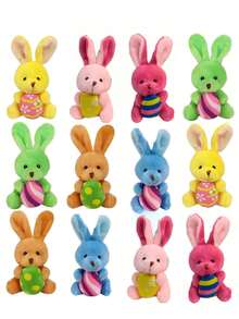 MINKOJA 12 Pack 4.7 Inch Easter Plush Bunnies Keychain Eggs Stuffed Bunny Set Plush Rabbit With Eggs Filler Or Basket Filler Rabbit Keychain Set Easter Party Favors Gifts, Multi-Color - Multicolor - View 4