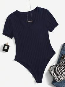SHEIN EZwear 海军蓝加大码短袖连体衣 - 藏蓝色 - 查看 1