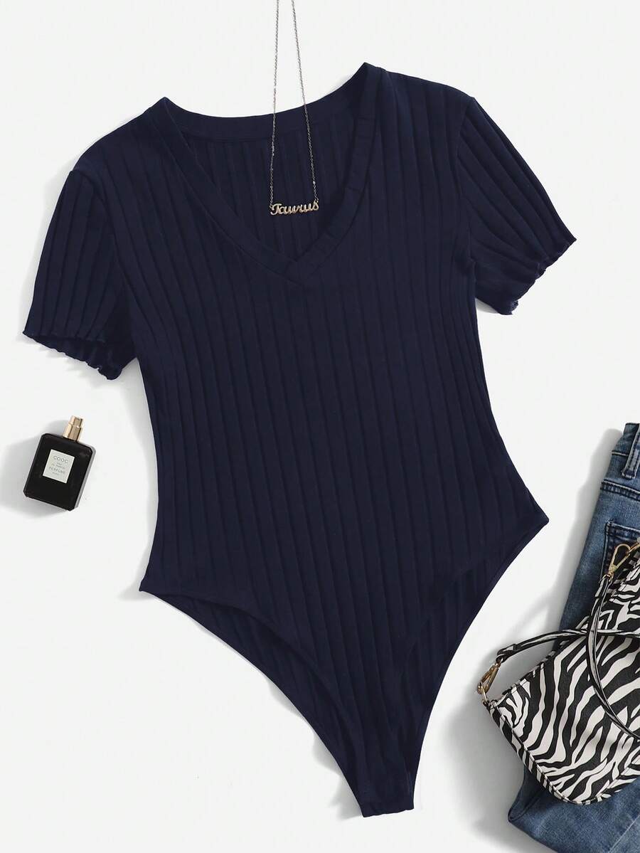 SHEIN EZwear 海军蓝加大码短袖连体衣 - 藏蓝色 - 查看 1