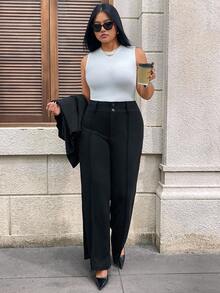 Hourglow 大码女装秋冬办公室通勤优雅休闲街头宽腰合身喇叭裤教师裤女长裤 - 黑色 - 查看 5