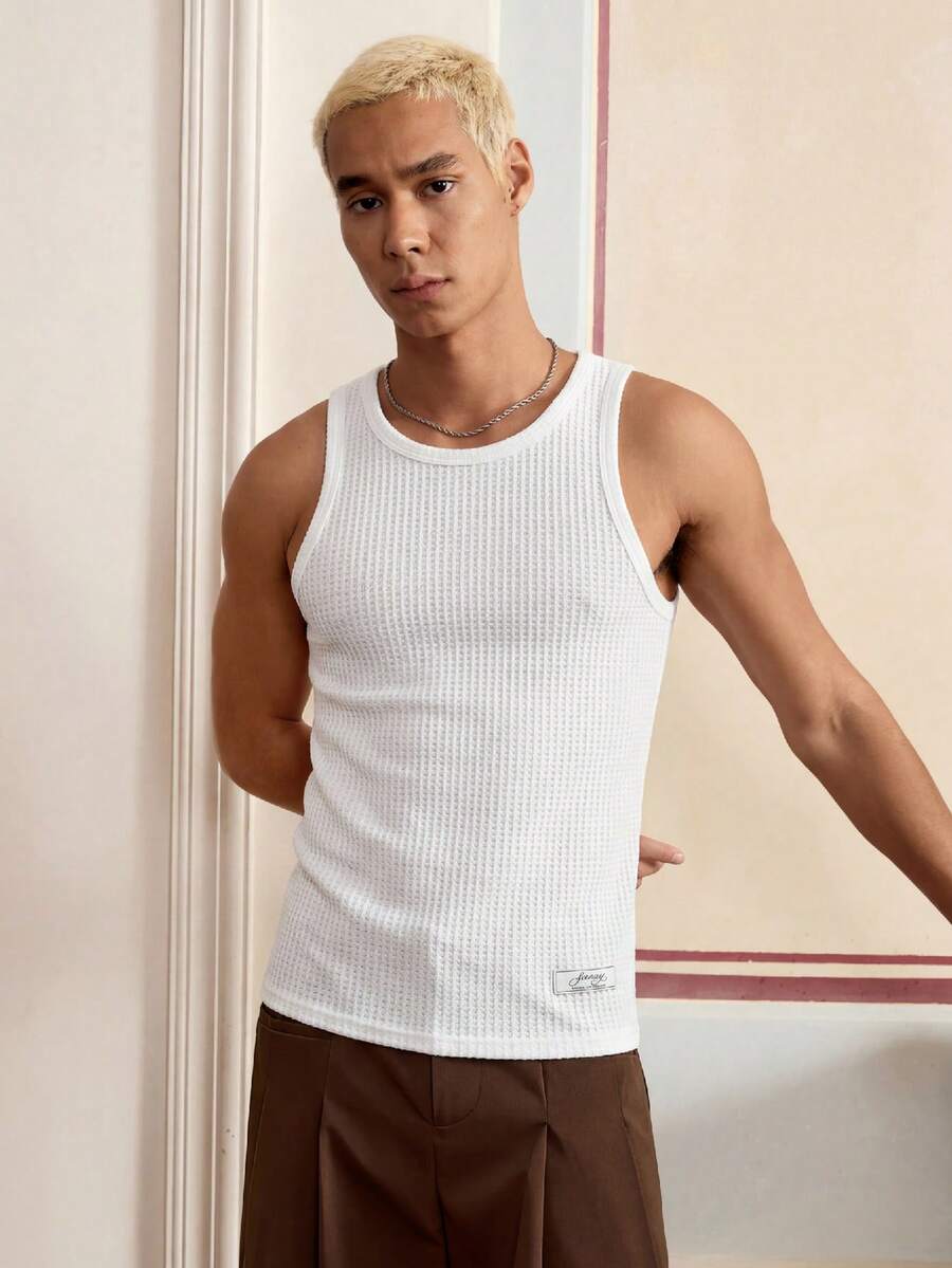 SWAVVY 男士休闲修身无袖背心，纯白色 - 白色 - 查看 1