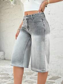 Rivivi Women's Casual Everyday Wear Denim Bermuda Shorts With Pockets - Light Grey - View 5