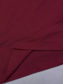 Flirla Plus Size Women V-Neck Short Sleeve Fitted Slim Waist T-Shirt - Burgundy - View 5